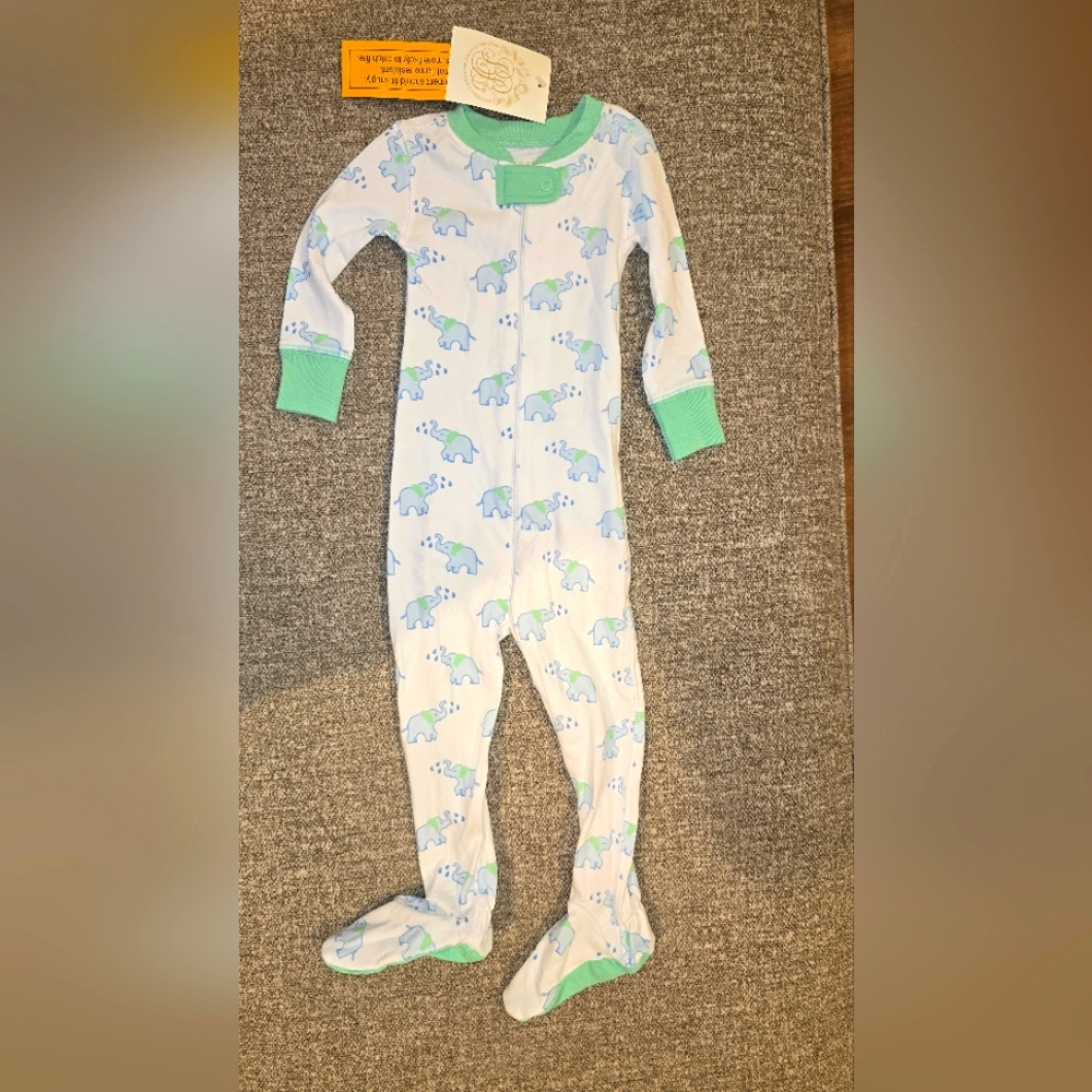 THE BEAUFORT BONNET CO. Kids Elephant Print One Piece Pajamas - Green and Blue